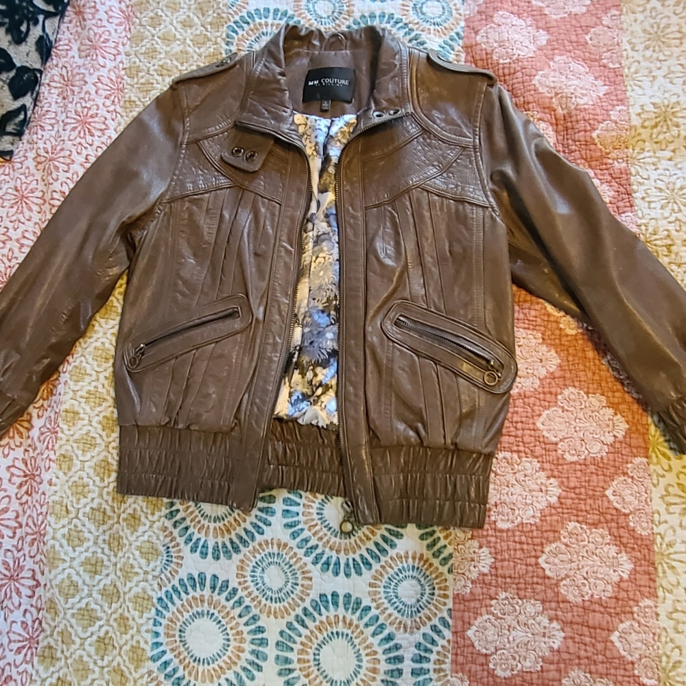 MM Couture Small Lamb Leather Bomber Jacket with 3/4 Sleeves